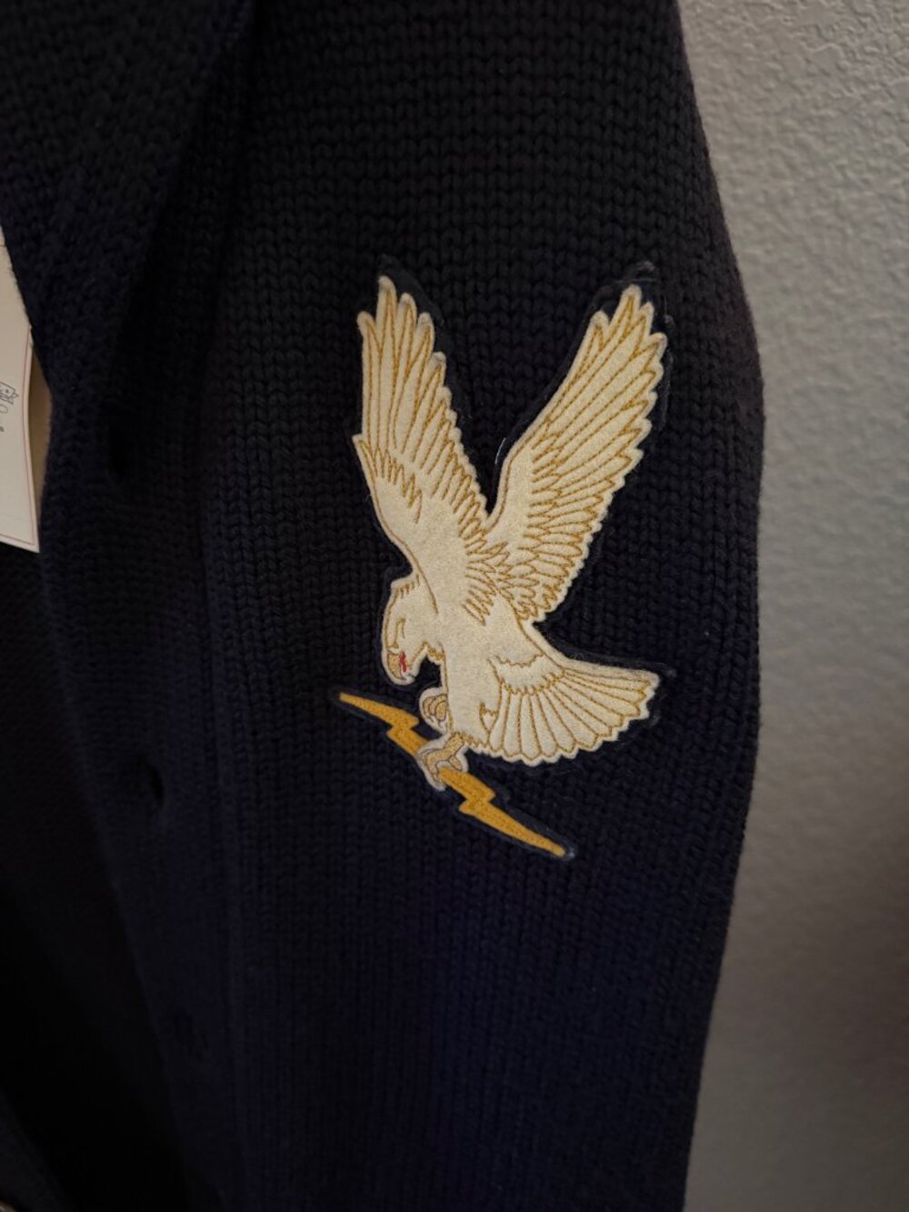 RRL Ralph Lauren Shawl Collar Appliqued Wool Cardigan Navy XS Unisex NWT Perfect - Picture 9 of 12